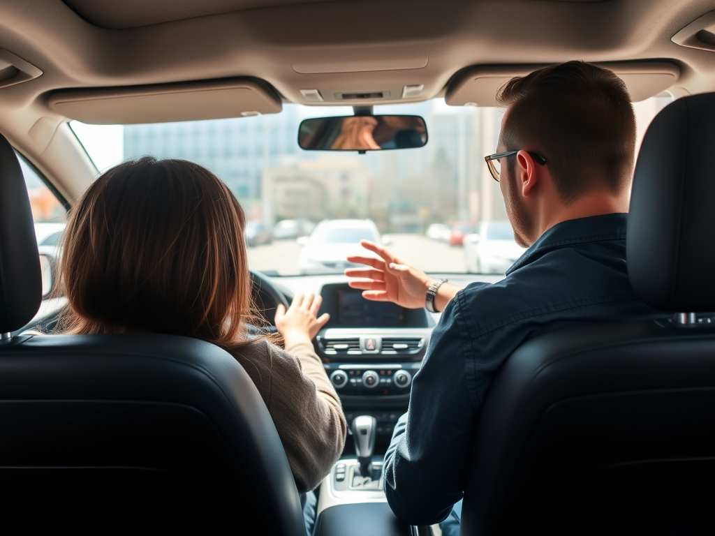 Driving instructor speaking to learner before test
